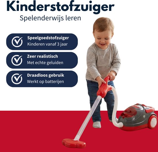 Dirt Devil Speelgoed Stofzuiger met Slang - met Geluidseffecten en Wervelende Deeltjes - Draadloos Schoonmaak Speelgoed Jongens en Meisjes vanaf 3 Jaar - 88 x 15 x 12.5 cm - Rood/Grijs