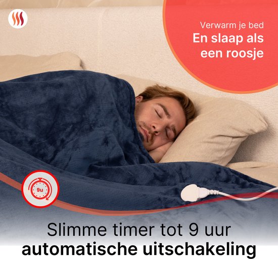 Seranova Elektrische Deken XXL - 180x160 cm - 2 persoons Bovendeken - Warmtedeken - Dubbelzijdig - Fleece Sherpa - Blauw