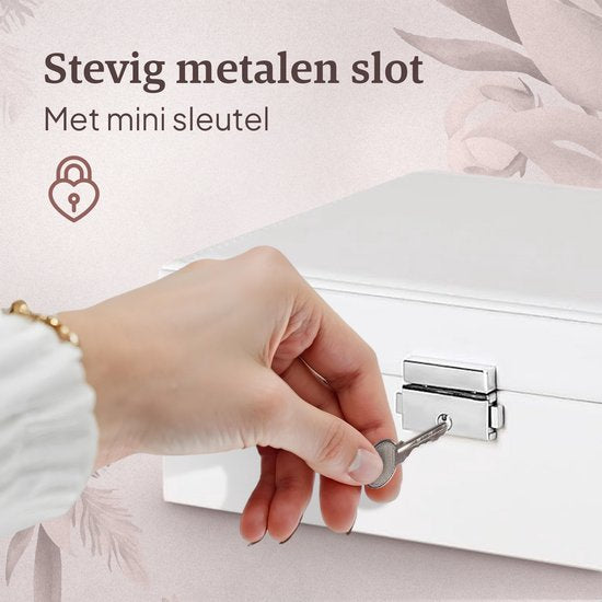 Vimora Sieradendoos met extra verdieping - Wit - Juwelendoos - Sieradenkistje - Voor Volwassenen, Meisjes, Heren & Dames - Geschikt Voor Kettingen, Oorbellen, Armbanden & Ringen