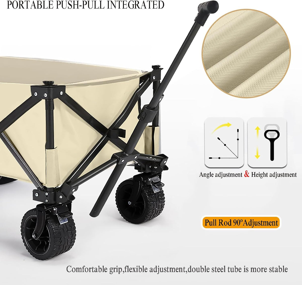 Beige Opvouwbare Bolderkar 150 L - 150 kg - All-Terrain Wielen - Verstelbaar Handvat