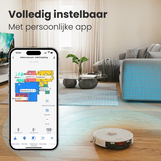 Auronic Robotstofzuiger - Met Dweilfunctie - WiFi en App - Laadstation - Huisdieren - Dweilrobot - Laser Navigatie - Wit