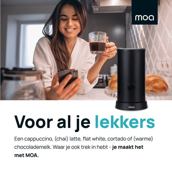 MOA Elektrische Melkopschuimer –  Verwarmen – 550W – 10,5 x 10,5 x 19,5 cm – Zwart