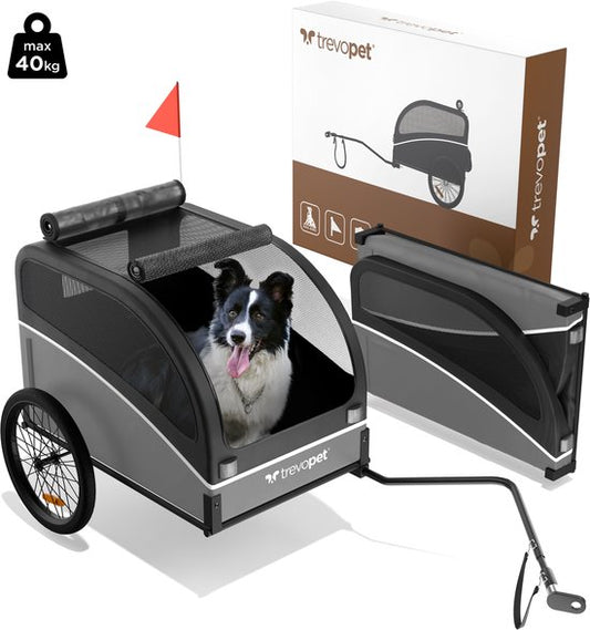 Trevopet® Hondenfietskar - Opvouwbare Fietskar Hond - Hondenkar - Geschikt voor E-Bikes - Tot 40 kg - Voor Middelgrote & Grote Honden - Zwart