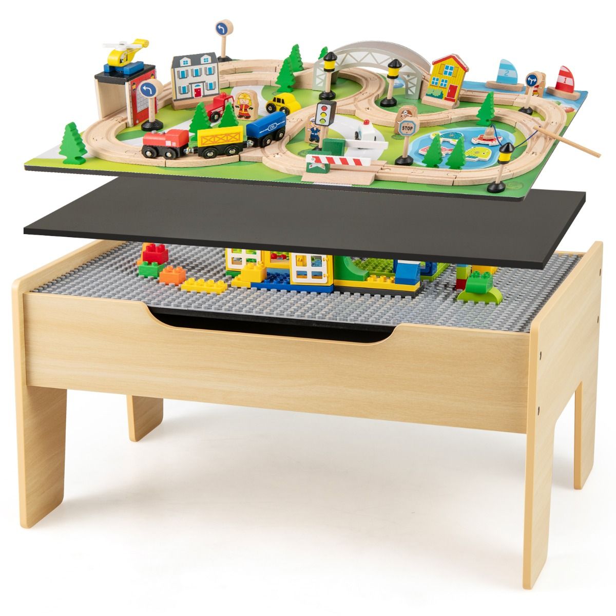 Coast Houten Treintafel voor Kinderen - 5-in-1 Activiteitentafel - 78-delig - Natuurlijk