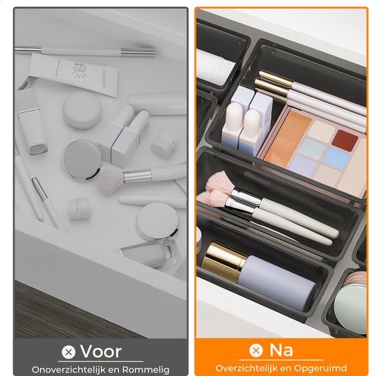Posity Lade Organizer - 25 Stuks - Organizer Bakjes - Lade Bakjes - Opbergbakjes - Make-up Organizer - Voor Keuken, Badkamer & Bureau - Kunststof - Zwart Transparant