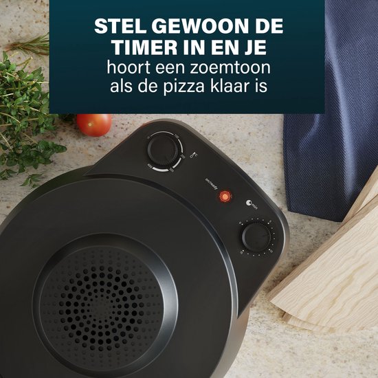 Princess 115005 Pizzaoven - Pizzamaker en oven - Regelbare thermostaat en timer - 1200W - Keramische pizzasteen - 410 graden - diameter 30cm - Zwart