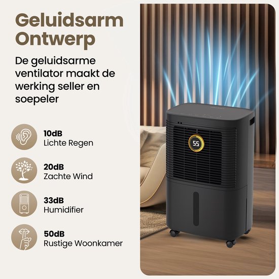 Komodo Luchtontvochtiger - 16L Per Dag - Slaapkamer, Badkamer, Huis & Kelder - Dehumidifier - Was-droog Functie - Voorkomt Schimmel - Komodo