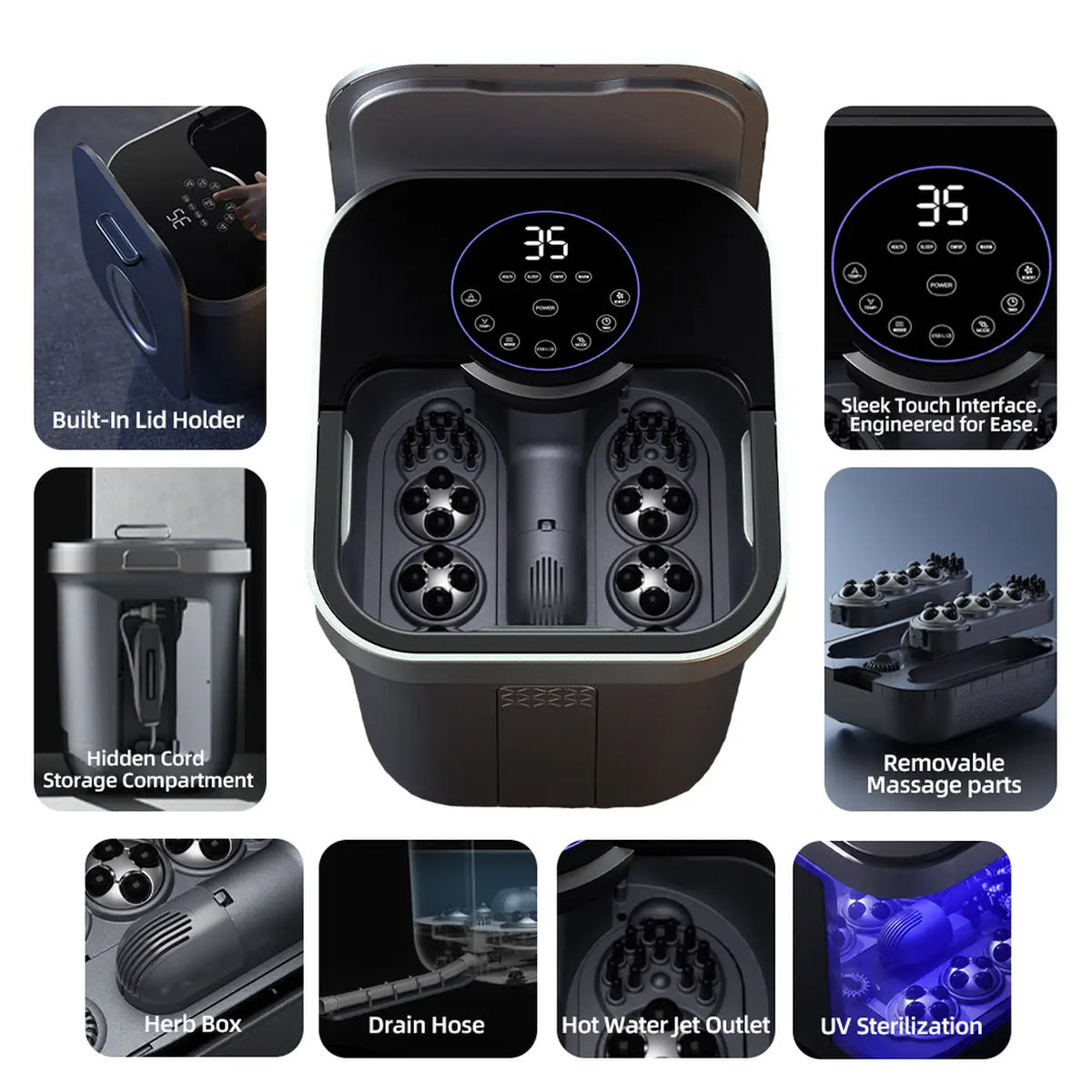 Kasj Z201 Elektrische Voetbadmassager met 6 Rollers - UV-Sterilisatie