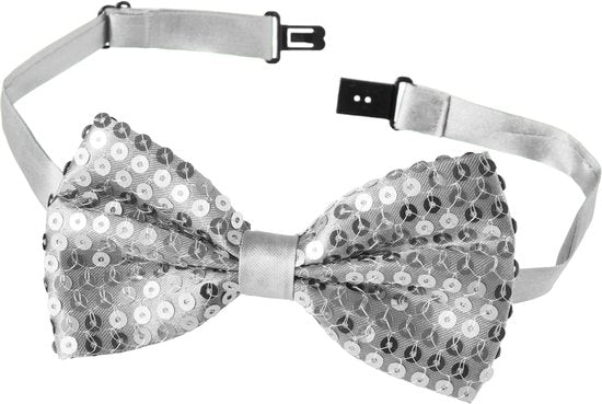 dressforfun - pailletten-vlinderdas - zilver - Verkleedkleding carnaval - Halloween -Verkleden - Feestkleding - Carnavalskleding - Feest - Partykleding