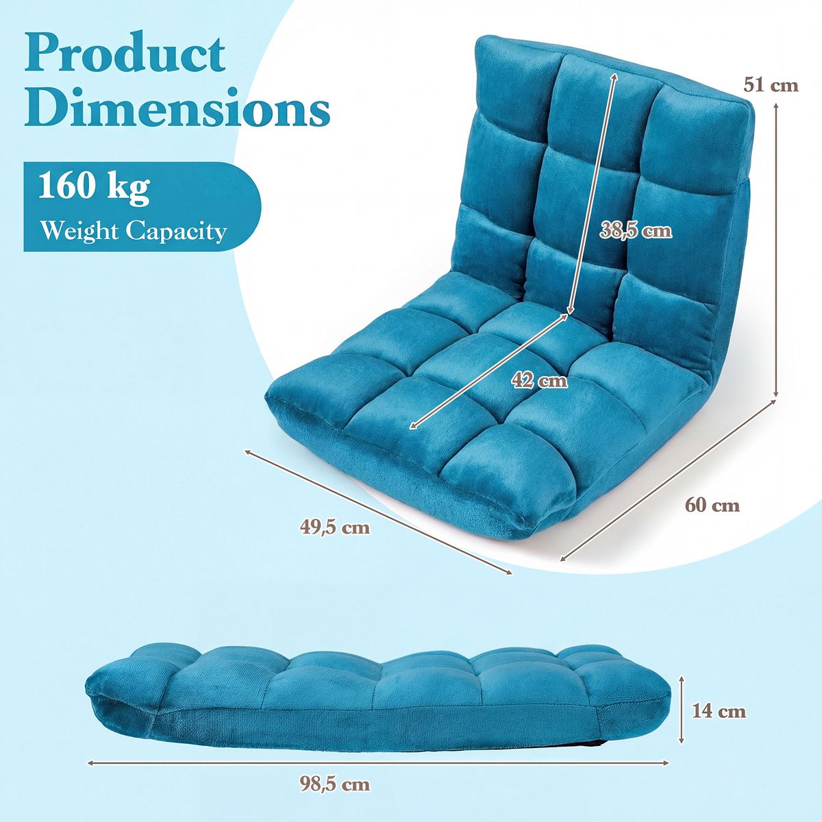 Coast Opvouwbare Tatami-ligstoel - 14 standen verstelbare rugleuning - schuim met hoge dichtheid - marineblauw