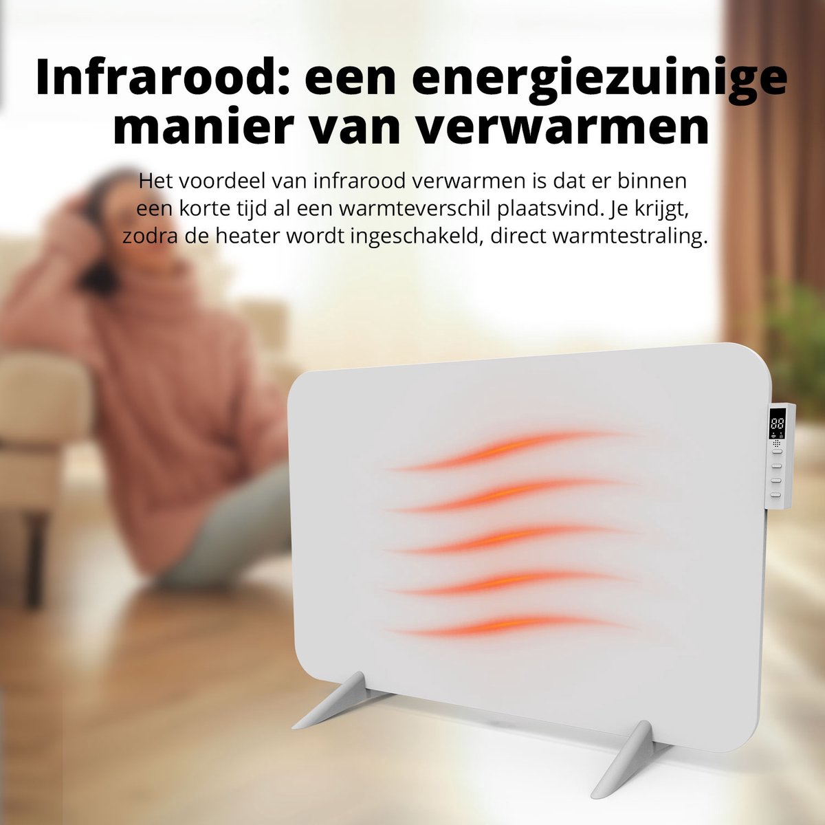 FlinQ Slimme Verwarmingspaneel - Infrarood -  450 W - 12 m² - Incl. Thermostaat - 45 x 72,5 x 2,8 cm. -Wit