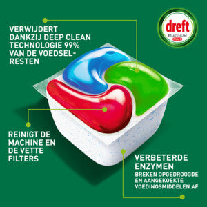 Dreft Platinum Plus All In One Vaatwastabletten – Deep Clean – Met Zout- & Spoelglansfunctie - 36 tabletten