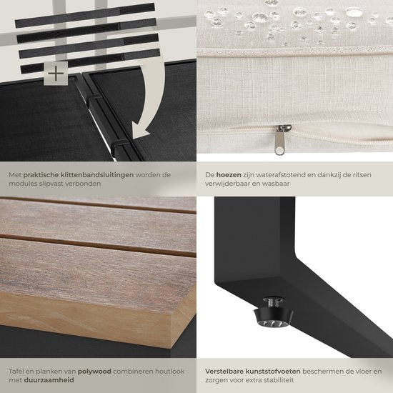 tectake® Tuinset - loungeset 4-delig - Weerbestendige tuinmeubelen met aluminium frame en polywood tafel - Verstelbare rugleuning - Tuinmeubelset met kussens - Ideaal voor tuin, balkon en terras