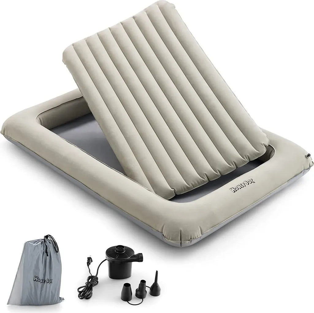Costway Peuterreisbed – Incl. Matras & Pomp – max. 150 kg – 165 x 118 x 20 cm – Grijs