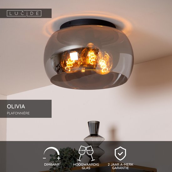 Lucide OLIVIA - Plafonnière (Plafondlamp) - Ø 40 cm - 3xE27 - Fumé