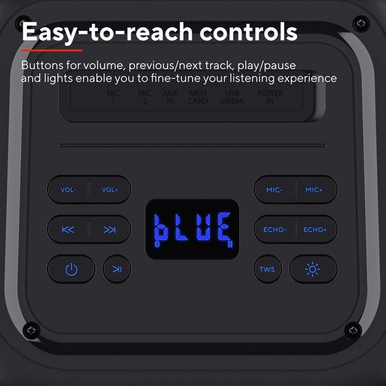 Trust Azura - Bluetooth speaker - Partybox - Draadloos - RGB verlichting - Maximaal 11 uur accu - Zwart