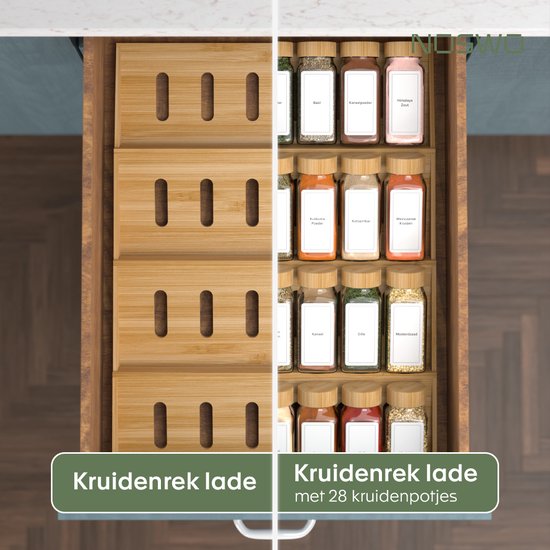 Noswo Kruidenrek Lade - 4 Laags - Voor 28 Kruidenpotjes - RVS - Bamboe