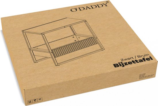 O'DADDY® Bijzettafel - Vierkant Tafeltje - Met Verstelbare Lade - Bijzet Tafel - Koffietafel - Nachtkastje - 55x35x55 cm - Zwart Metaal/Bruin Hout