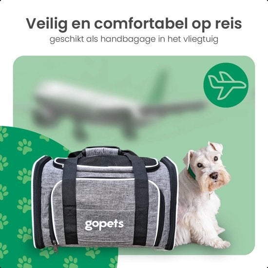 Gopets Draagtas Hond en Kat – Hondentas – Reistas – Kattentas – Geschikt Voor Vliegtuig – Tot 5,5KG – Grijs – 40 x 25 x 25 cm – M