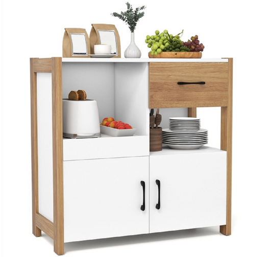 Coast Buffetkast met 2 Deuren en Lade - Wit - 82 x 40 x 81 cm - Uitschuifplank, Modern Landelijk