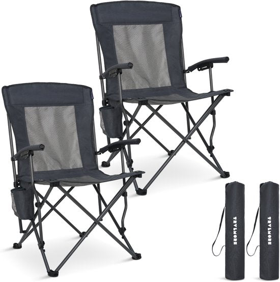 TRVLMORE Campingstoelen - Opvouwbaar - 2-Pack - 120KG Draagvermogen - Incl. Draagtas - Klapstoel - Visstoel - Kampeerstoel - Vouwstoel - Zwart