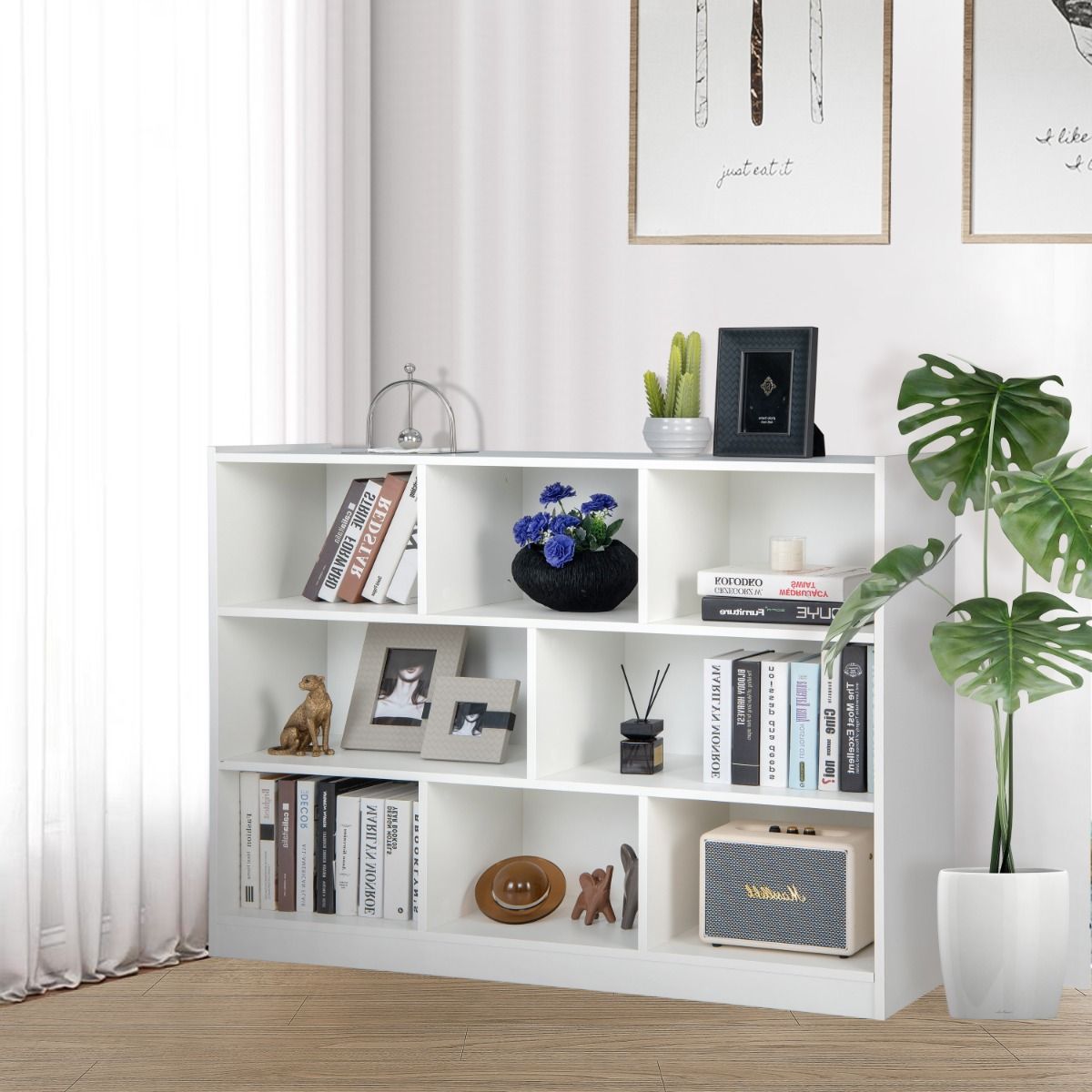 Coast Kinderboekenkast - 3 niveaus - 8 planken - wit - 122 x 32 x 93 cm