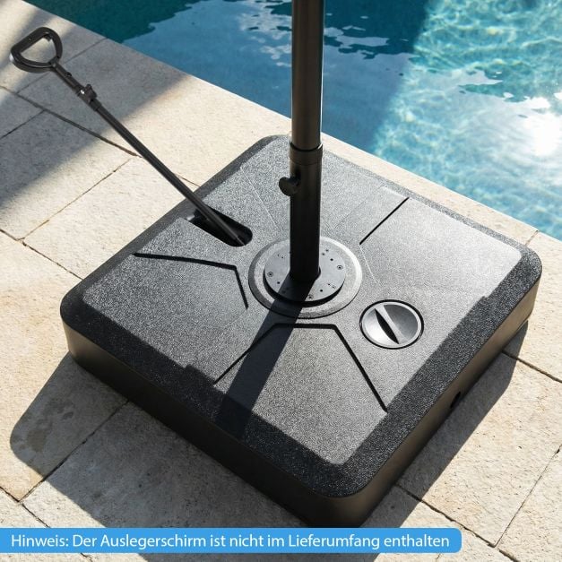 Coast Parasolvoet 84 × 84 × 20 cm – Verrijdbare Vulbare Parasolstandaard tot 150 kg met 4 Wielen & Uitschuifbare Trekstang – Zwart