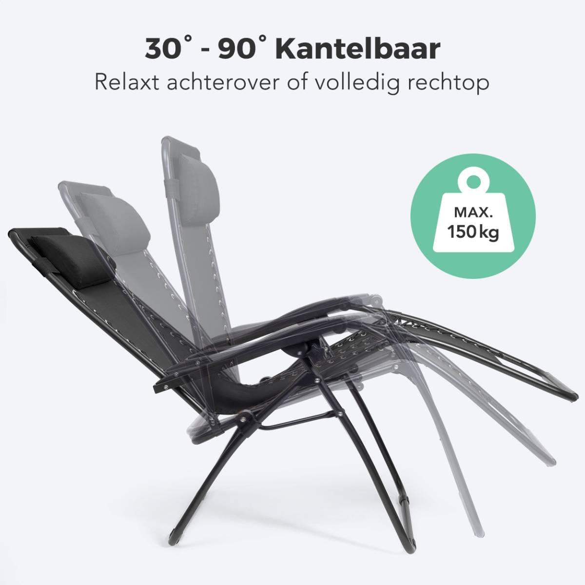 LifeGoods Opvouwbare Ligstoel 162 x 64 x 110 cm - Verstelbaar - Beker/Telefoonhouder - Zwart