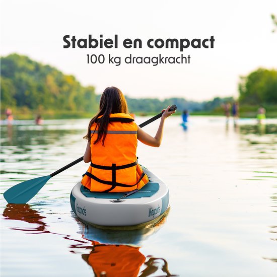 LifeGoods SUP Board Allround Compact - 100 KG Draagkracht - 300 x 76 cm - Opblaasbaar - Compleet SUP pakket - Wit/Deep Aqua