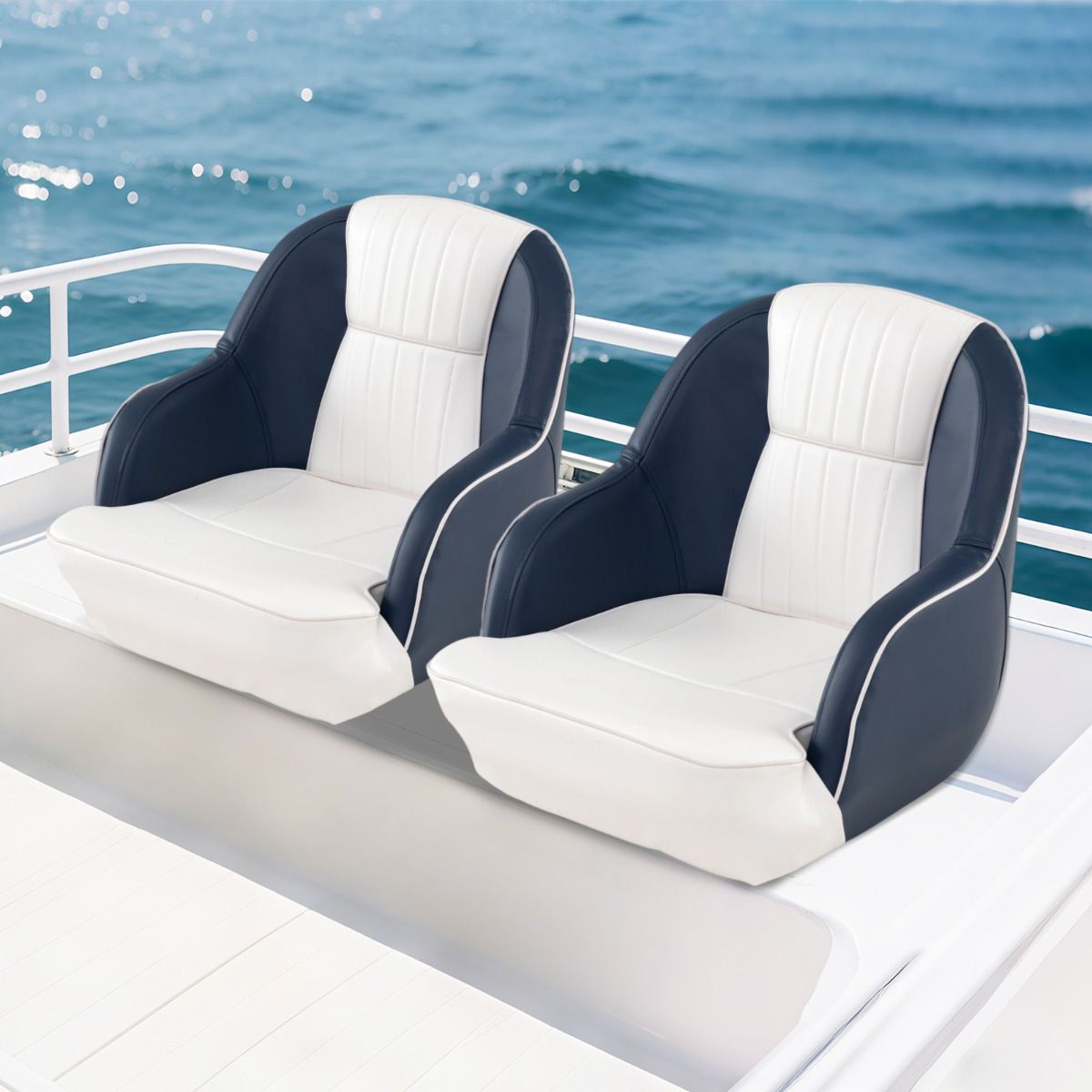 Coast Kapiteinsstoel voor boot - dikke schuimvulling - waterdicht PVC-leer - blauw en wit