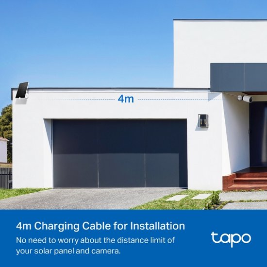 TP-Link Tapo A200-Zonnepaneel - Ontworpen voor Tapo battery camera's- 4.5W oplaadvermogen- IP65 weerbestendig - 4M kabel - 360-graden draaibaar