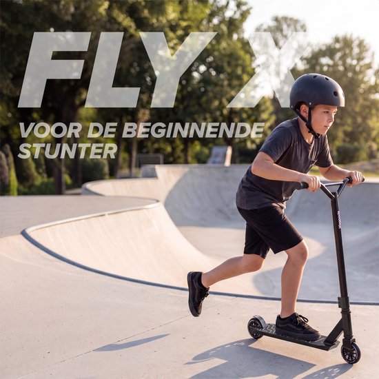 LifeGoods Stuntstep Fly X - Step - T-Stang - 100mm - Speelgoed Jongens/Meisjes - 100KG - Zwart/Wit