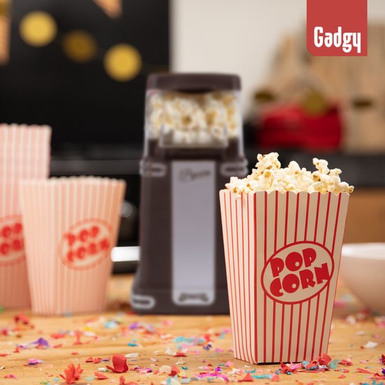 Gadgy Popcorn Machine Retro - Zwart - Hete Lucht Popcorn Maker- 26,5 x 14 CM - Funcooking voor Party & Kids