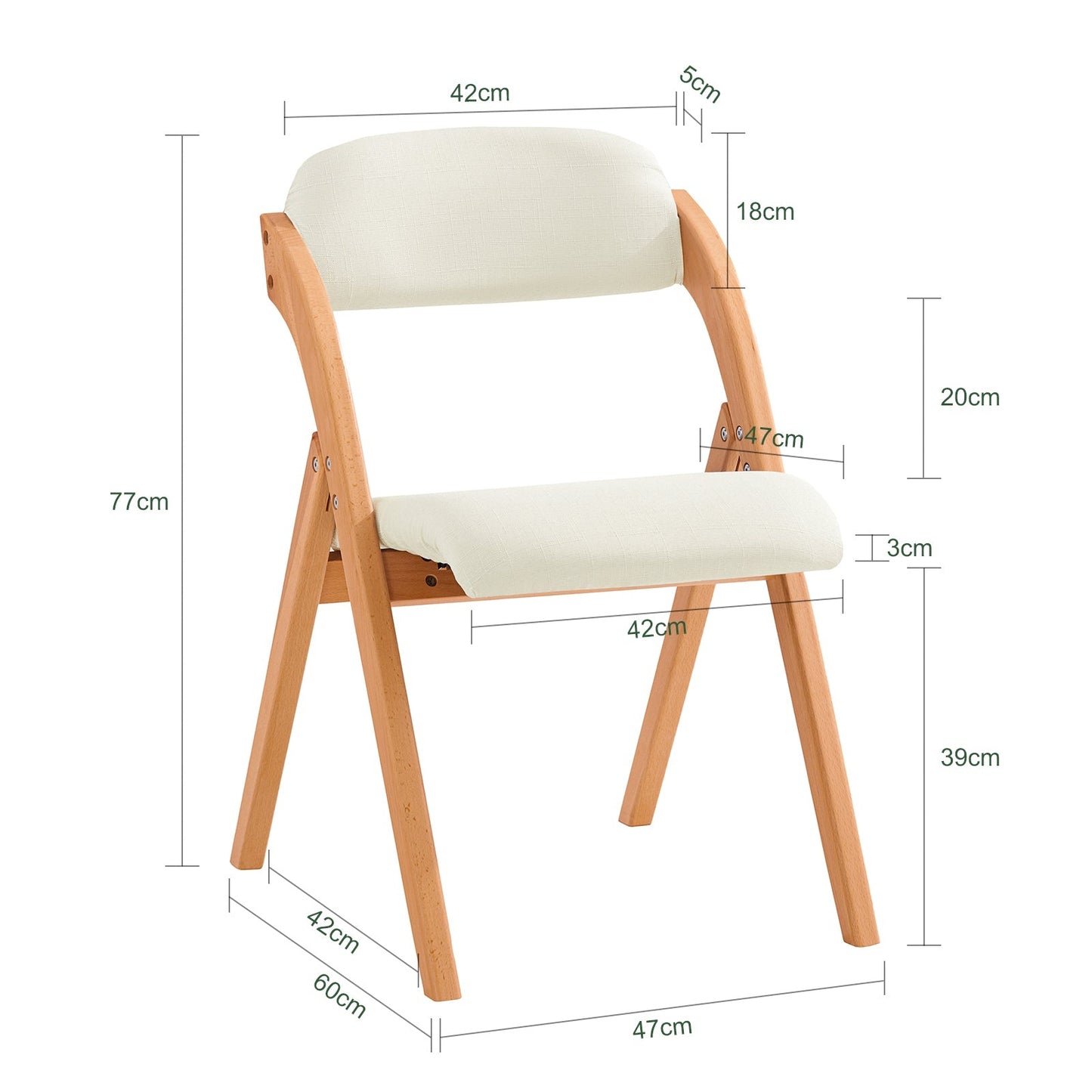 SoBuy Houten Klapstoel met Gestoffeerde Zitting - 47x57x79 cm - Beukenhout - Wit