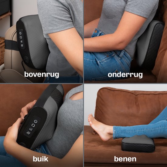 CozySense® Shiatsu Massagekussen - Elektrisch & Draadloos Massage Apparaat voor Nek en Rug - Warmtefunctie - Oplaadbaar - Ergonomisch - Zwart