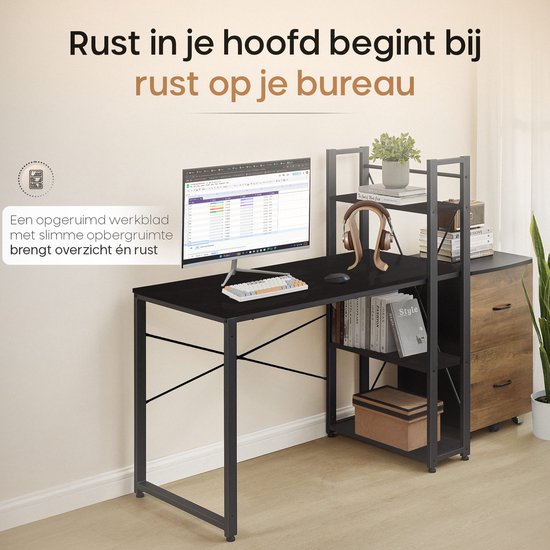 O'DADDY® Bureau met Verstelbare Voeten - Bureautafel - Computertafel - Game Bureau - Gaming Desk Klein - Bureaublad Meubel - 120 x 60 cm - Boekenrek - Computerbureau - Zwart