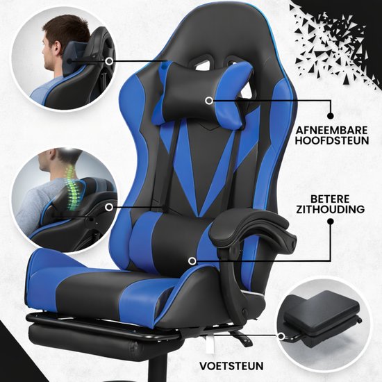 Bayt Gamestoel - Gaming chair - Gamingstoel - Comfort gamer stoel - Zwart en Donkerblauw
