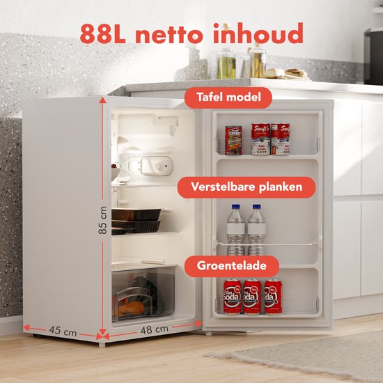 KitchenBrothers - Koelkast - 88L - Tafelmodel - Wit