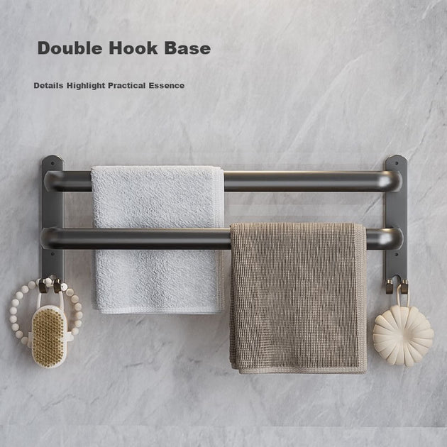 Handdoekrek met Dubbele Stang - 60 cm - Aluminium - Mat Metallic - Zonder Boren te Monteren - 10,1 x 10,5 x 58,4 cm