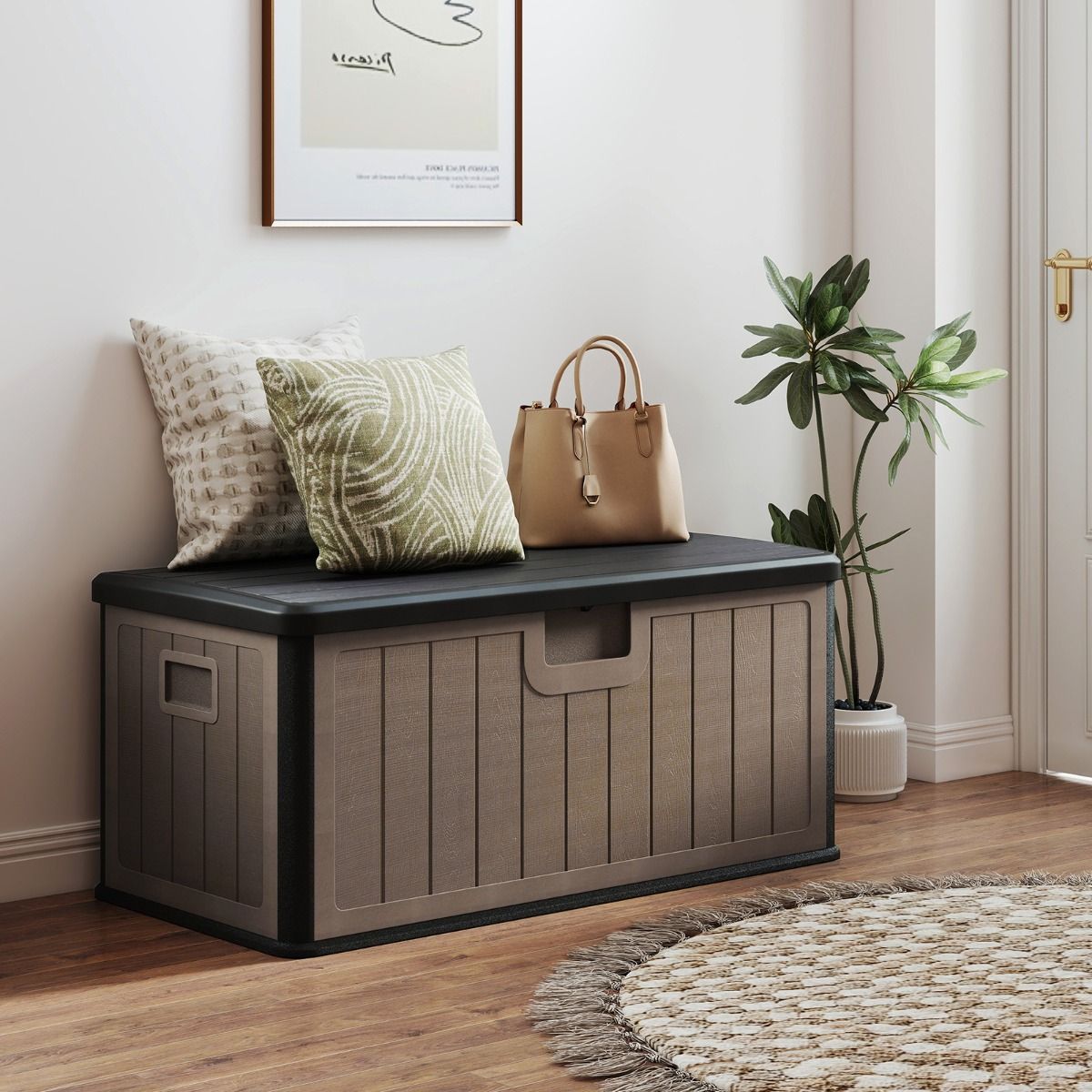 Coast Tuinbox - Kussenbox 378 liter - Waterdicht - Met afsluitbaar deksel - Zwart en bruin