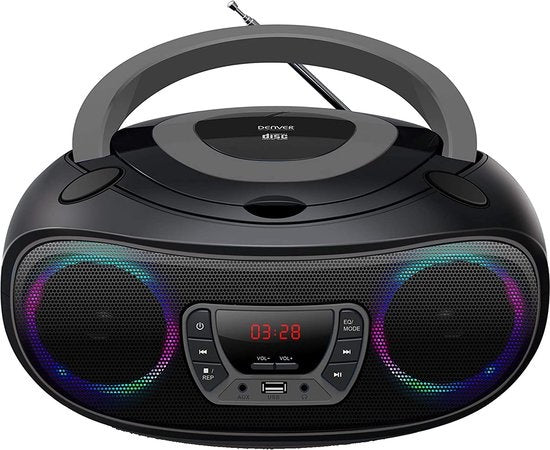 Denver Draagbare Radio CD Speler Kinderen - Bluetooth - Lichteffecten - Boombox - AUX - FM - TCL212BT - Grijs