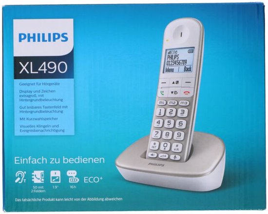 Philips XL4901S - DECT-telefoon - Draadloze Senioren Telefoon met 1 Handset - Grote Toetsen, Volumeboost en Gehoorapparaat Compatibiliteit - Wit