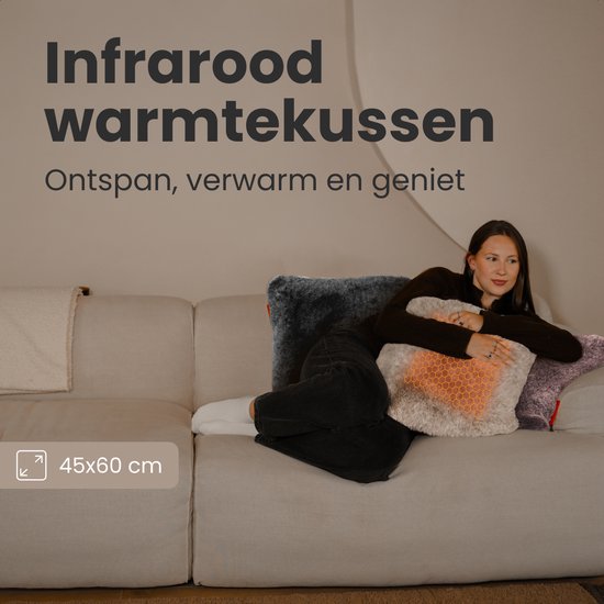 Auronic Warmtekussen - Teddy - 45x60 - Draadloos - Oplaadbaar - Elektrisch kussen - Infrarood - Taupe