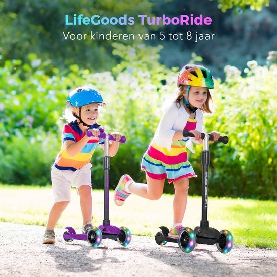 LifeGoods TurboRide Kinderstep - Step 5-8 Jaar - 3 Lichtgevende Wielen - Jongens/Meisjes - Paars