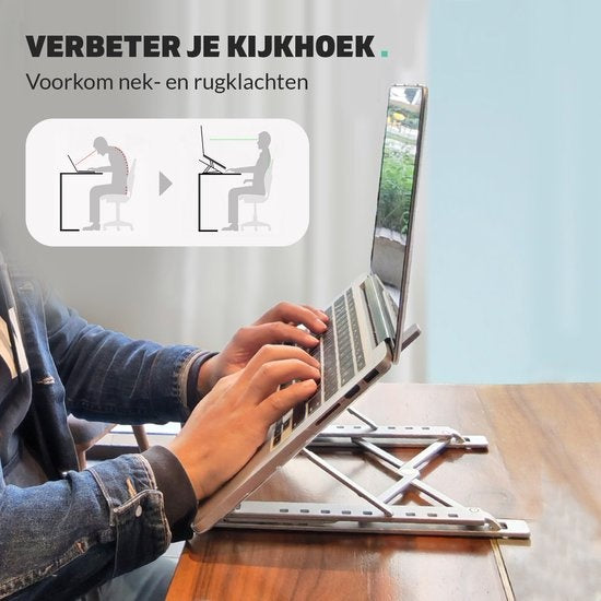 LURK® laptop standaard Opvouwbaar – Ergonomische Laptophouder – Hoogte verstelbaar – Notebook/boek/tablet – Aluminium – 11 t/m 17 inch