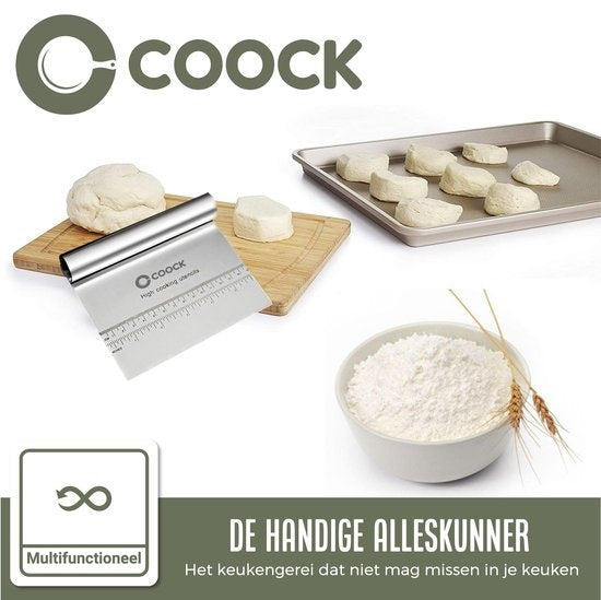 COOCK - Deegschraper RVS - Deegsteker - Deegkrabber - Groentesnijder - Pizza mes - Deegsnijder - Cake & Taart Schraper