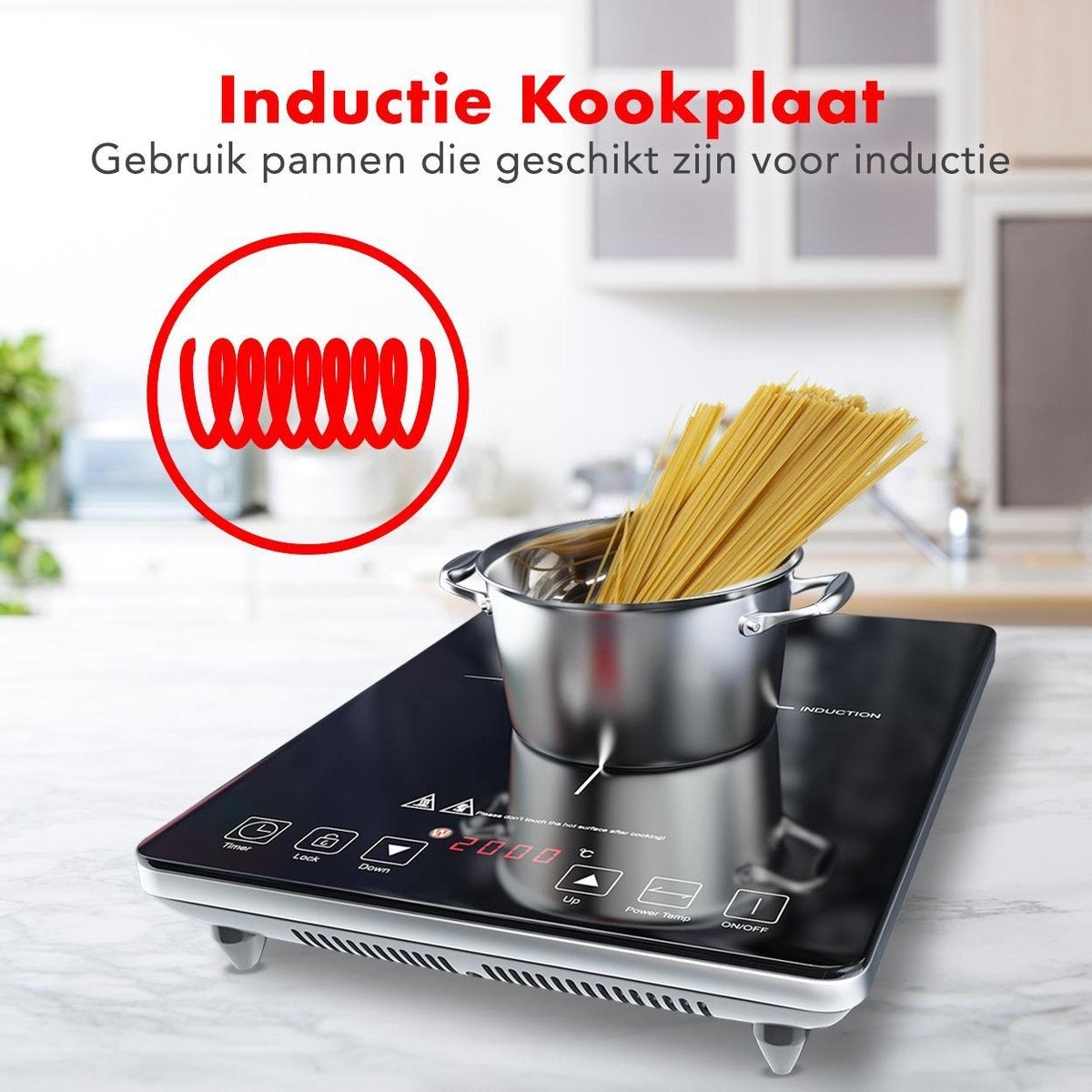 KitchenBrothers Inductie Kookplaat - 1 Pits - Vrijstaand - 2000W - Zwart