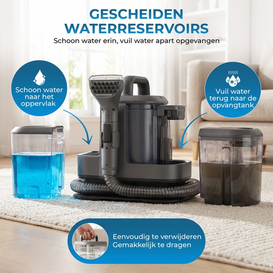 Powell Stoomreiniger - Tapijtreiniger - Vlekkenreiniger - Bank Reiniger - Meubelreiniger - Tapijtreiniger Stofzuiger - Reinigingsmachine - Tapijt Reiniger - 1800 Watt - Grijs