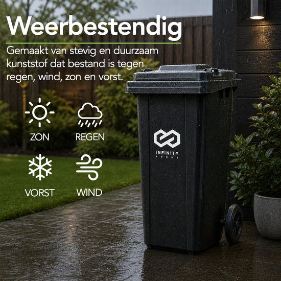 Infinity Goods Kliko 240L - Afvalcontainer - Rolcontainer - Kunststof Mini Container - Met Wielen - Grijs