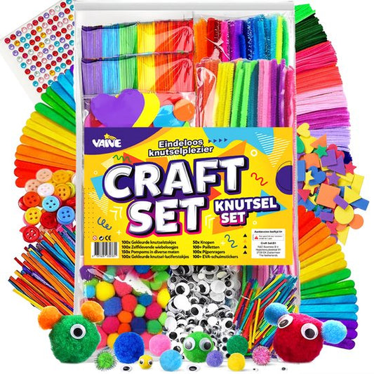 Vaive Knutselset 800-delig - Knutselen Meisjes & Jongens - Kralen, Veren, Pompons & Wiebeloogjes - Knutselkoffer - Knutselspullen - Knutselpakketten